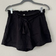 Takara Elastic Waist Linen Blend Tie Belted 3  Black Shorts, Women  s Size Medium