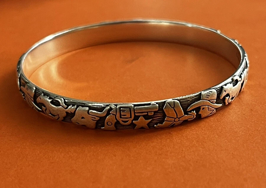 James Avery Retired Sterling Silver Rare HTF Rodeo Bangle Bracelet