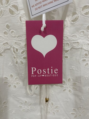Postie Cottage Core broderie anglaise blouse women size 10 white 3/4 Sleeve - Picture 10 of 12