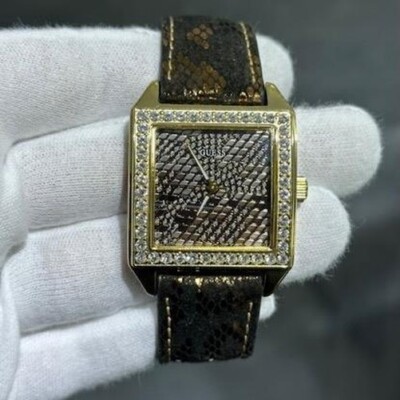 GUESS U0050L2 Oro Acciaio Inox Rettangolare Pelle Cinturino Donna Polso  Watch | eBay