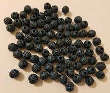 50 pcs Blue Black Fluted Corrugated Plastic Craft Jewelry Beads 12mm Round