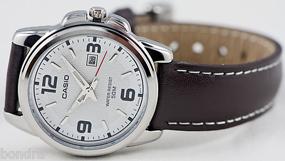 Casio LTP1314L-7AV Ladies White Analog Watch Leather Band Date Display New