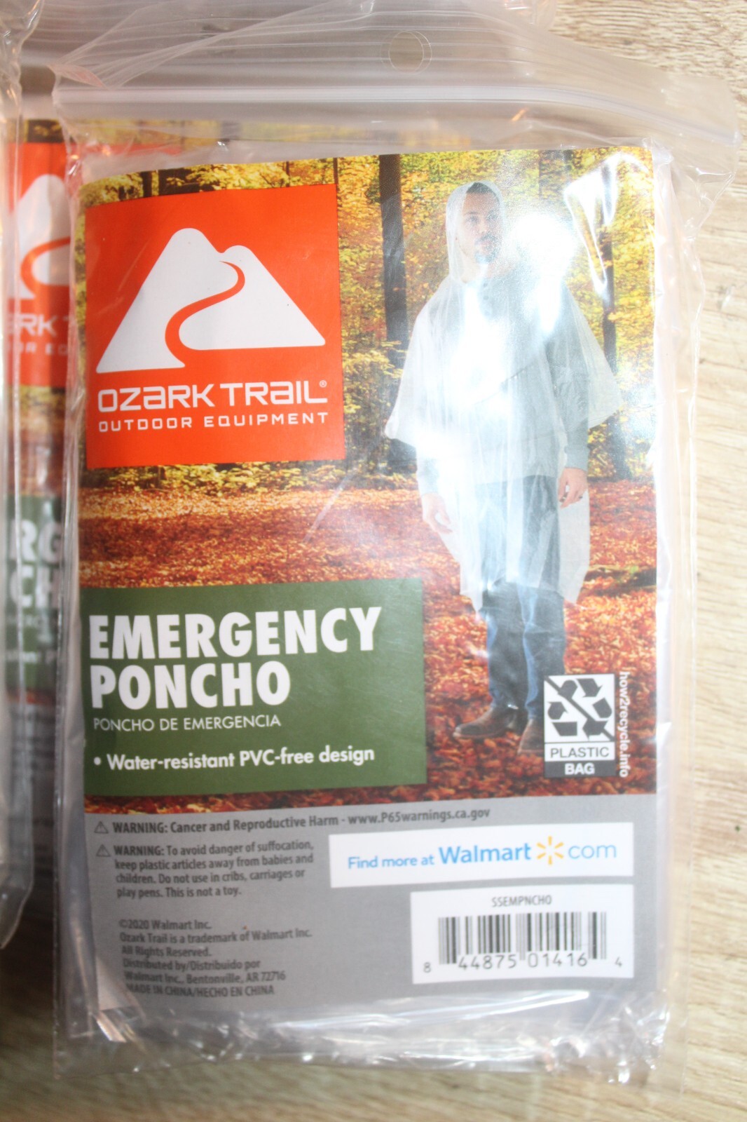 20 Pack Ozark Trail Emergency Hooded Water Resistant Poncho PVCFree