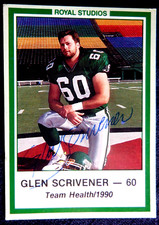 Team Health CFL autograph Roughriders card 1990, Glen Scrivener