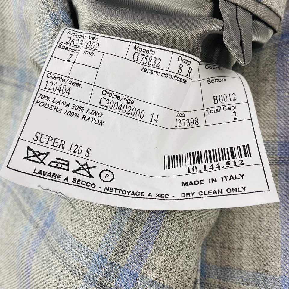 Blazer Belvest Gris Ventana Cuadros Lana Lino Hombre Talla 40R Nuevo con Etiquetas Foto 4 de 4