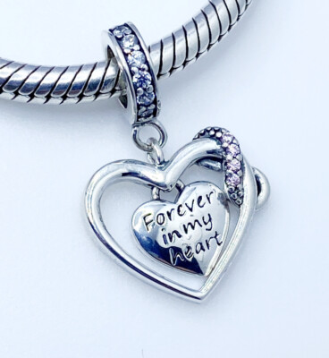   Forever In My Heart Dangle Charm Love Heart Echt 925 Sterling Silber  