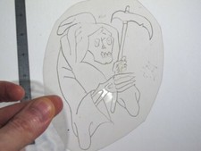 vtg 1960s 70s Tattoo Flash acetate stencil Spiky Reaper signed REP1