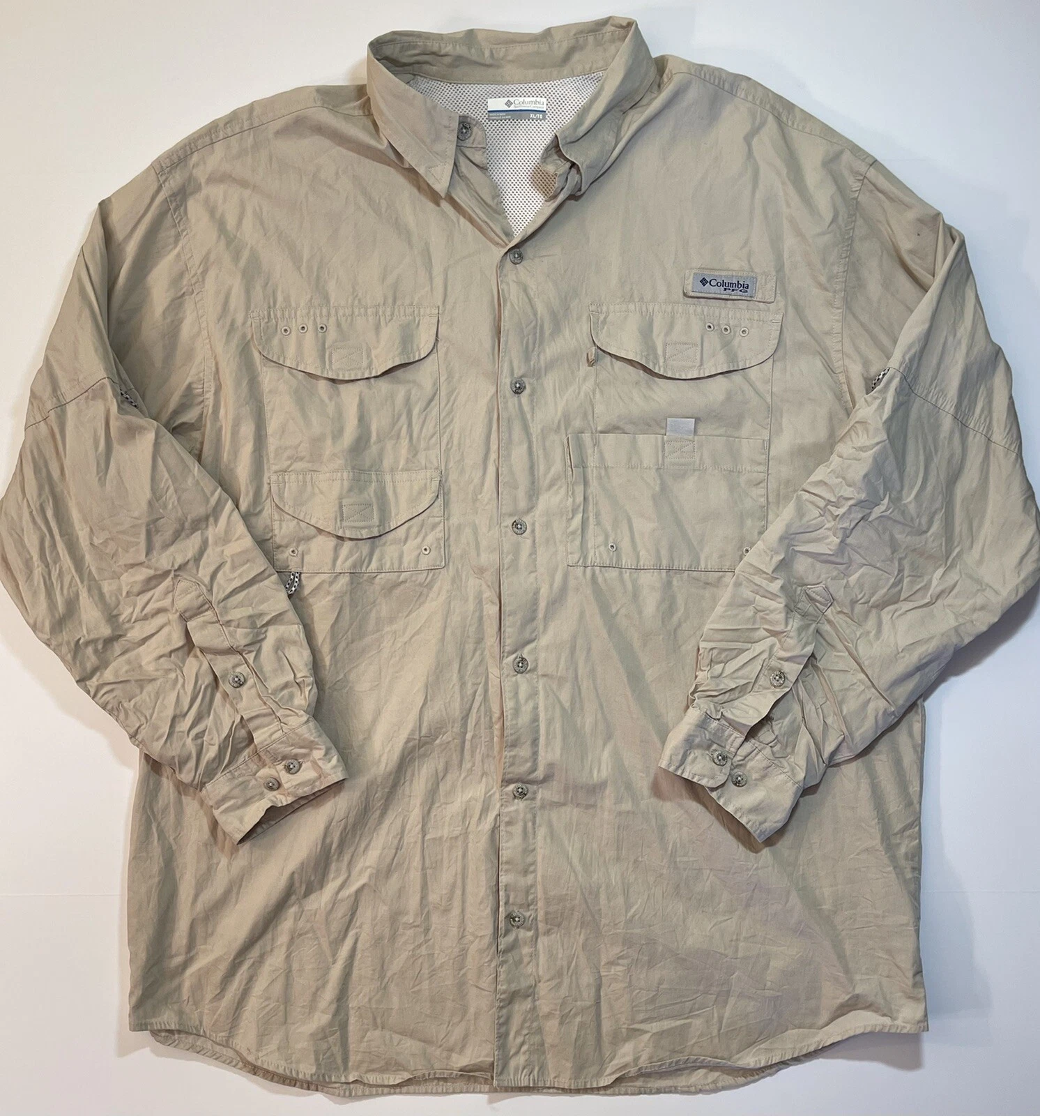 Columbia Mens PFG Vented Fishing Shirt Light Weight Long Sleeve Boat Fish Tan XL