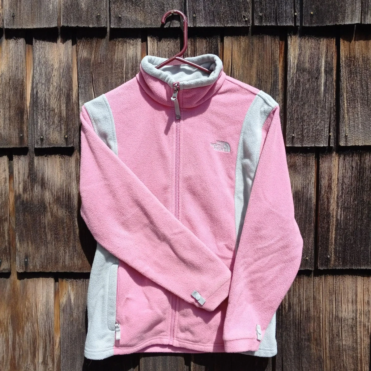 Girls North Face Pink Gray Full Zip Fleece Jacket Size Youth