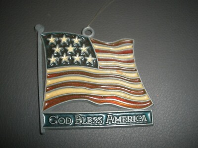 Vintage Suncatcher God Bless America American Flag 2.5'' x 3''