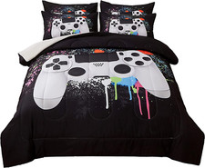 Gamer Bedding Sets for Boys, Queen Size 3-Piece Gaming Comforter Sets for Kids T