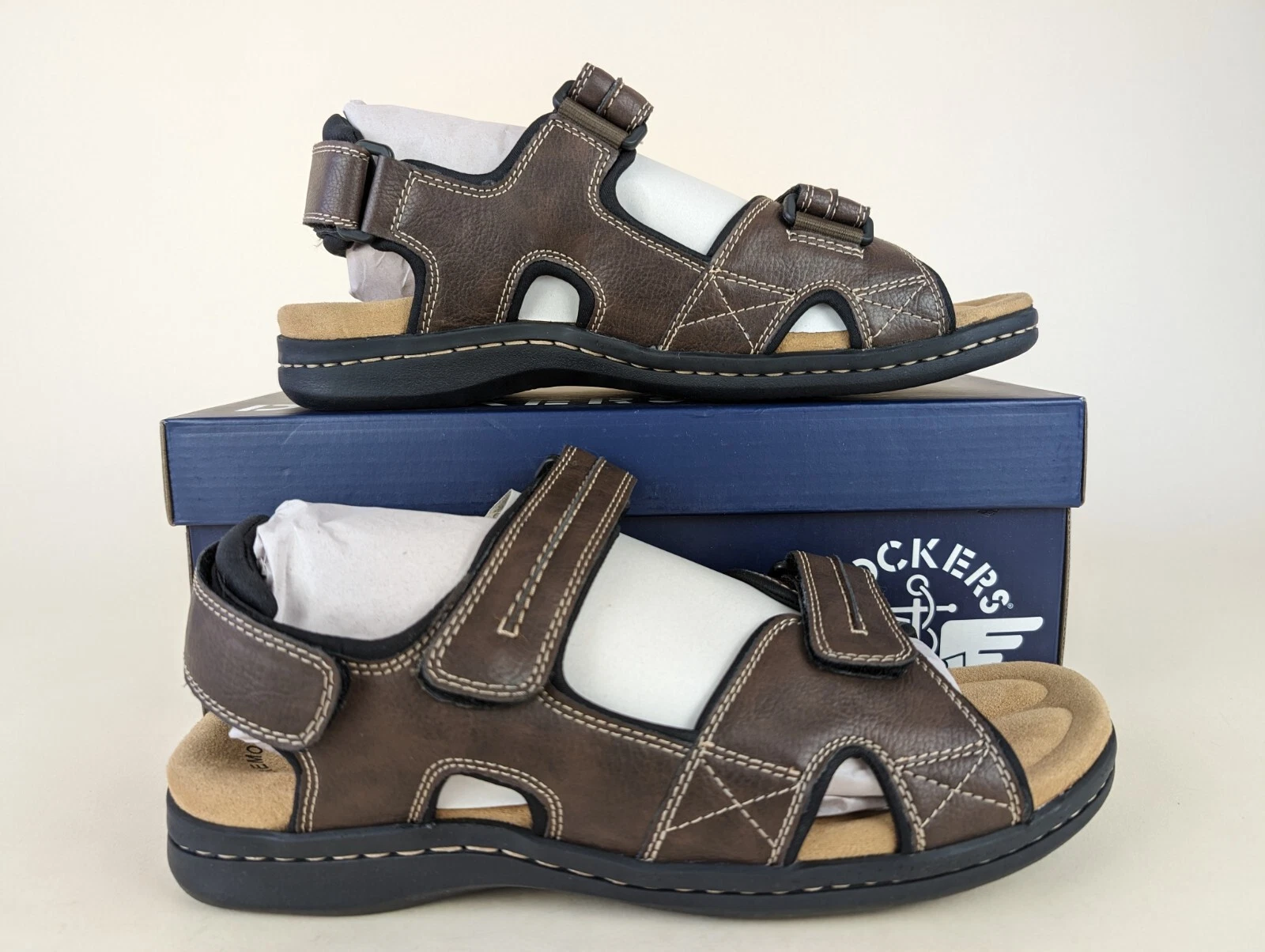 Dockers Sandals Mens 12 M Newpage Quarter Strap Brown Leather Casual Shoes NEW