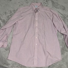 Brooks Brothers Regent Non Iron Shirt Mens Size 17-33 Pink Check Button