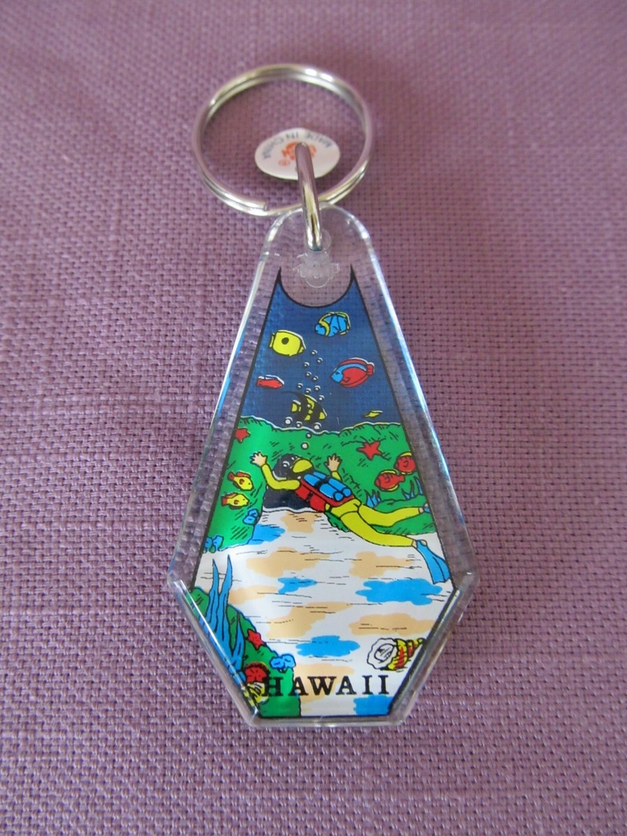 Hawaii Keychain Under the Sea Clear Acrylic Double Sided Souvenir