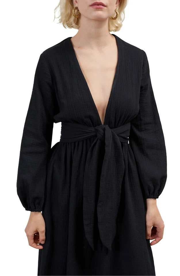 Maxi Vestido de Playa MARA HOFFMAN Negro Gasa Ligero LUNA Encubrimiento M = 8/10 🖤 Foto 2 de 4