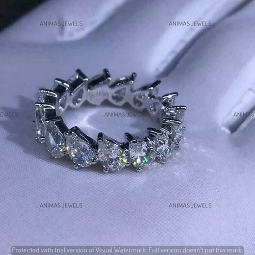 Real 925 Sterling Silver 5Ct Pear Cut Moissanite Full Eternity Wedding Band Ring