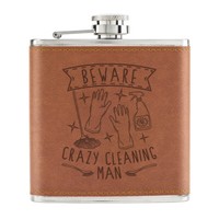 Beware Crazy Reinigung Mann 170Ml Pu-Leder Flachmann Hellbraun Vatertag Lustig