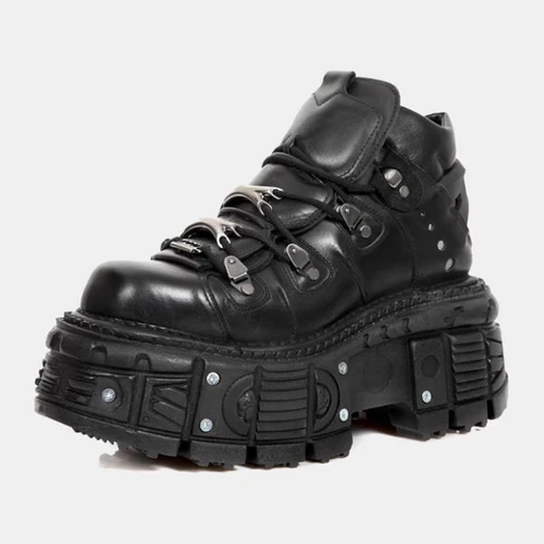 Nuevas Botas Rock Unisex Metálicas Cuero Negro Plataforma Gótica Reino Unido - Imagen 5 de 5