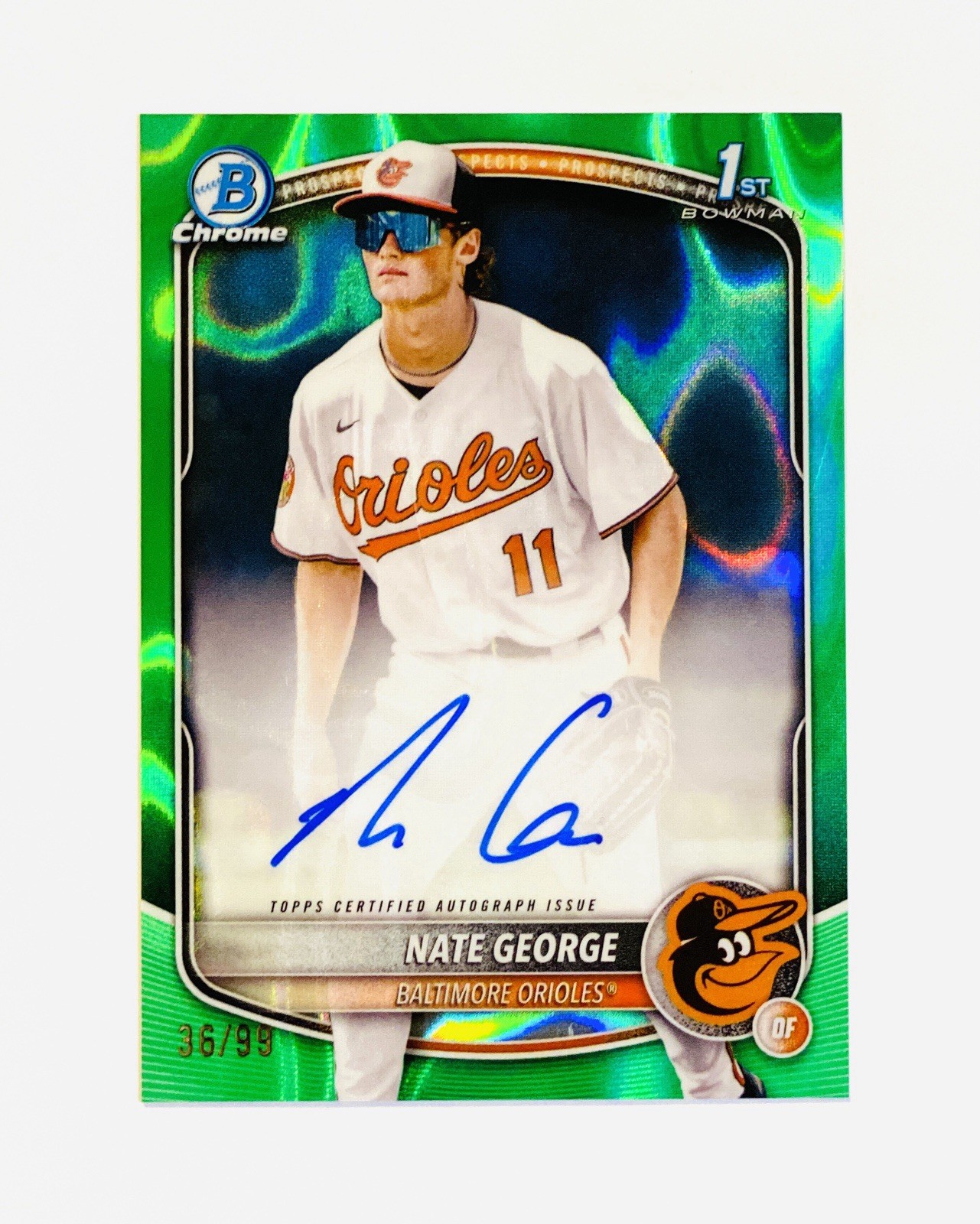 2025 Bowman Chrome CPA-NG Nate George 1st Bowman Prospect Auto Green Lava /99