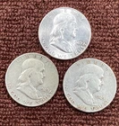 90% Silver Frank. Half Dollars Lot Of (3) 1949-P 1949-D 1949-S. Free Shipping.