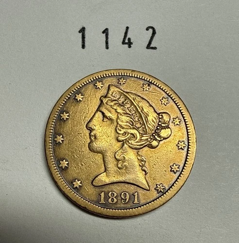 1891 CC Liberty Gold Half Eagle US $5 Carson City Gold Coin