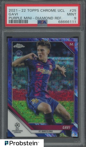 2021-22 Topps Chrome UCL Soccer Purple Mini Diamond Refractor Gavi RC /250 PSA 9