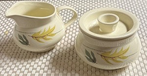 Vintage Franciscan Pottery Autumn Leaves Cream & Sugar Bowl w/Lid, EUC