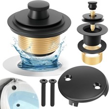 Matte Black Tub Drain Kit and Overflow Kit with Two-Hole Overflow Faceplate Lift