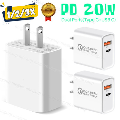 20W Type C Fast Charger Cube Dual Port QC USB A&PD USB C Plug For iPhone Samsung