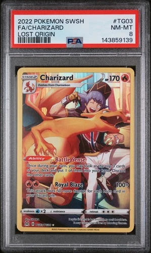 2022 POKEMON SWORD & SHIELD LOST ORIGIN #TG03 FULL ART/CHARIZARD PSA 8