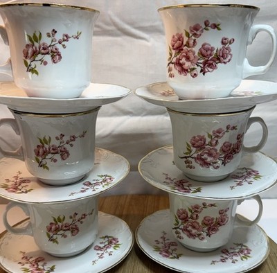 Vintage ARPO Romania APO4 Pink Rose Cup & Saucer Sets Lot of 2