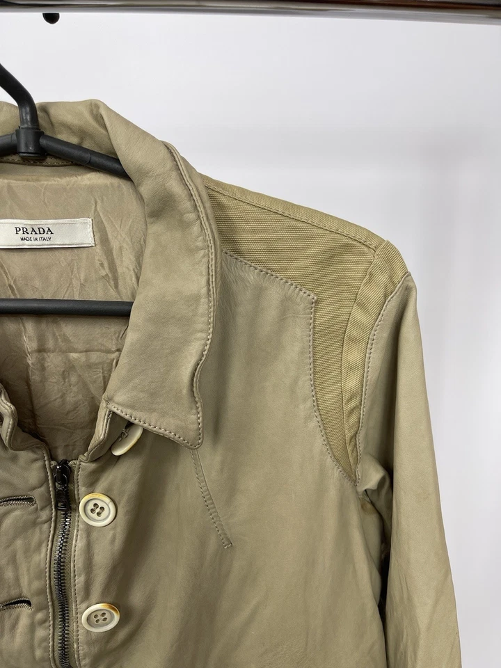 Vintage Prada Y2K Leather Button Beige Jacket Size 42 Made in Italy RIRI - Image 2 of 4