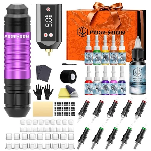 POSEIDON All-in-One Wireless Rotary Tattoo Gun Kit with Pen,1200mAh Battery - product listing photo