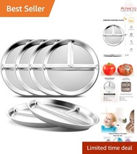 Stainless Steel Kids Plates Set of 6 Divided Food-Grade Reusable Non Toxic