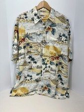 Campia Moda Men's Hawaiian Shirt Sz XL Palm Trees Cocktails Flowers Boats Rayon