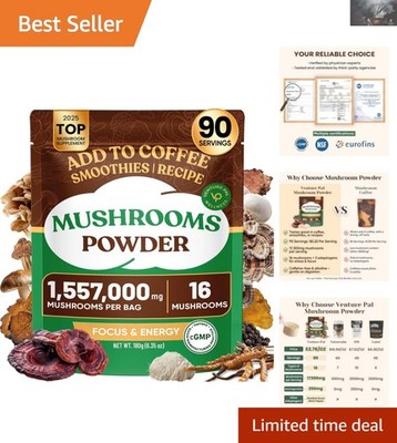 All-in-One Organic Mushroom Extract for Energy and Stress Relief - 16 Superfoods