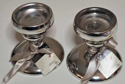 Debi Lilly Manhattan Candle Holder Silver Tone Glass 4'' Mirror Finish w Tags