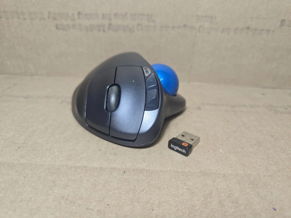 Logitech M570 Wireless Trackball Mouse PC & Mac (Gray/Blue) W/ USB EXCELLENT - Image 2 of 3