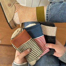 5 Pcs Cozy Striped Women's Long Socks - Hand Washable, Fashionable Preppy for