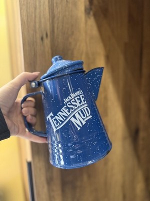 JACK DANIELS SAMMLERSTÜCK BLAU EMAILLE METALL KAFFEEKANNE TENNESSEE SCHLAMM
