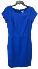 J. Crew Dress Blue Tailored Sheath Dress Spring Wedding Brunch Modest Size 6