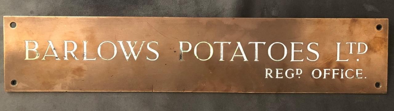 Manchester Barlows Potatoes Ltd Brass Advertising Door Push Plaque Sign