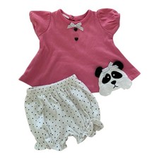 Vintage Buster Brown Set Girl 3-6M Pink White Shirt Shorts Dog 90 s Polka Dot