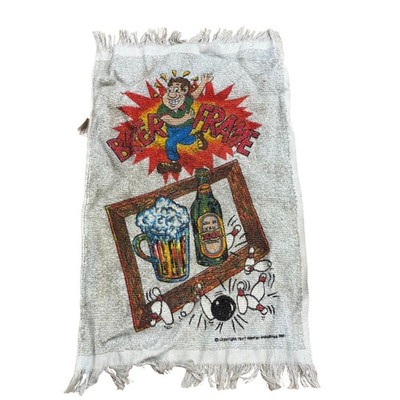 Vintage 1977 Novelty Bowling Towel by Master Industries w ''Beer Frame'' graphic