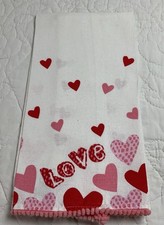Kitchen Dish Towel, Cotton, Hearts, Love, White, Red, Pink