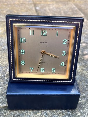 Asprey Luxor Clock Vintage Travel Clock Alarm Swiss Leather Retro Working Cased
