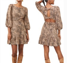 Anthropologie Maeve Knit Cut-Out Back Dress Leopard Print Tie Back Mini Sz 6