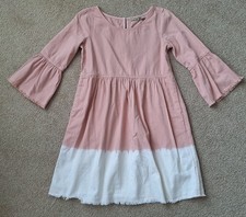 Anthropologie Holding Horses Pink DipDye White Raw Hem Flare 3/4 slv Dress XS 2