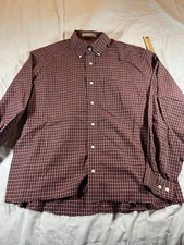 L.L. Bean Plaid Button Down Shirt Men’s L-Reg Red Traditional Fit No Hem