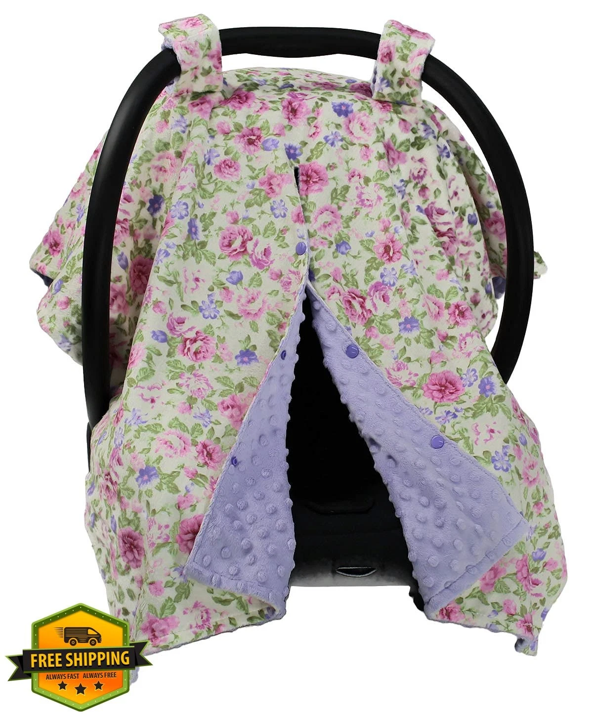 Dear Baby Gear Car Seat Canopy Lavender Pink Floral/Minky